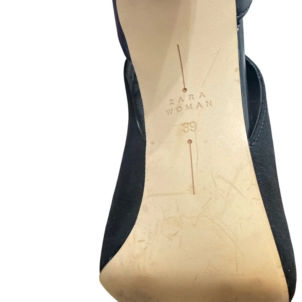 Zara‎ Cut-Out Pumps 8.5 Black  Leather Suede Stiletto Pointed Toe Zip